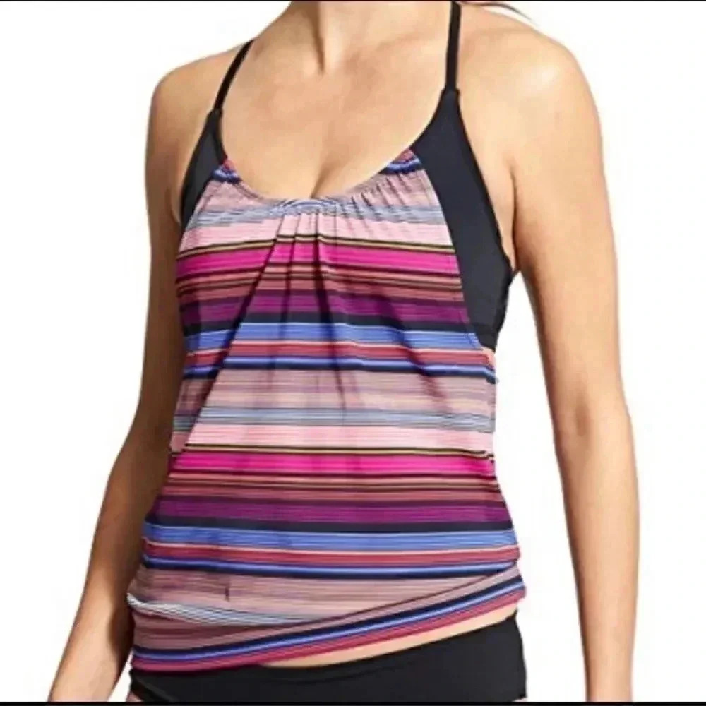 Women's Athleta Capri Stripe Tankini Top 32 D/DD